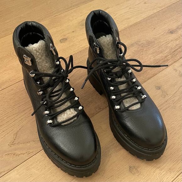 EUC Marc Fisher Nairy Black Leather Shearling Ankle Boot Women's 8 - Picture 9 of 9